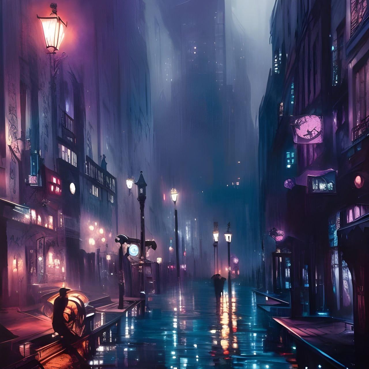 Noir Cityscape with Metallic Watercolors
