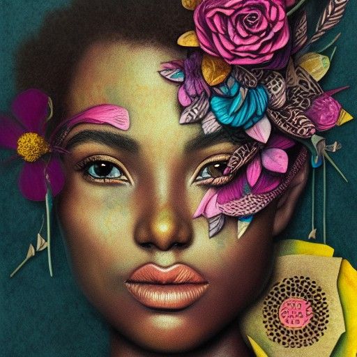 Mixed Media Portrait with Floral Elements