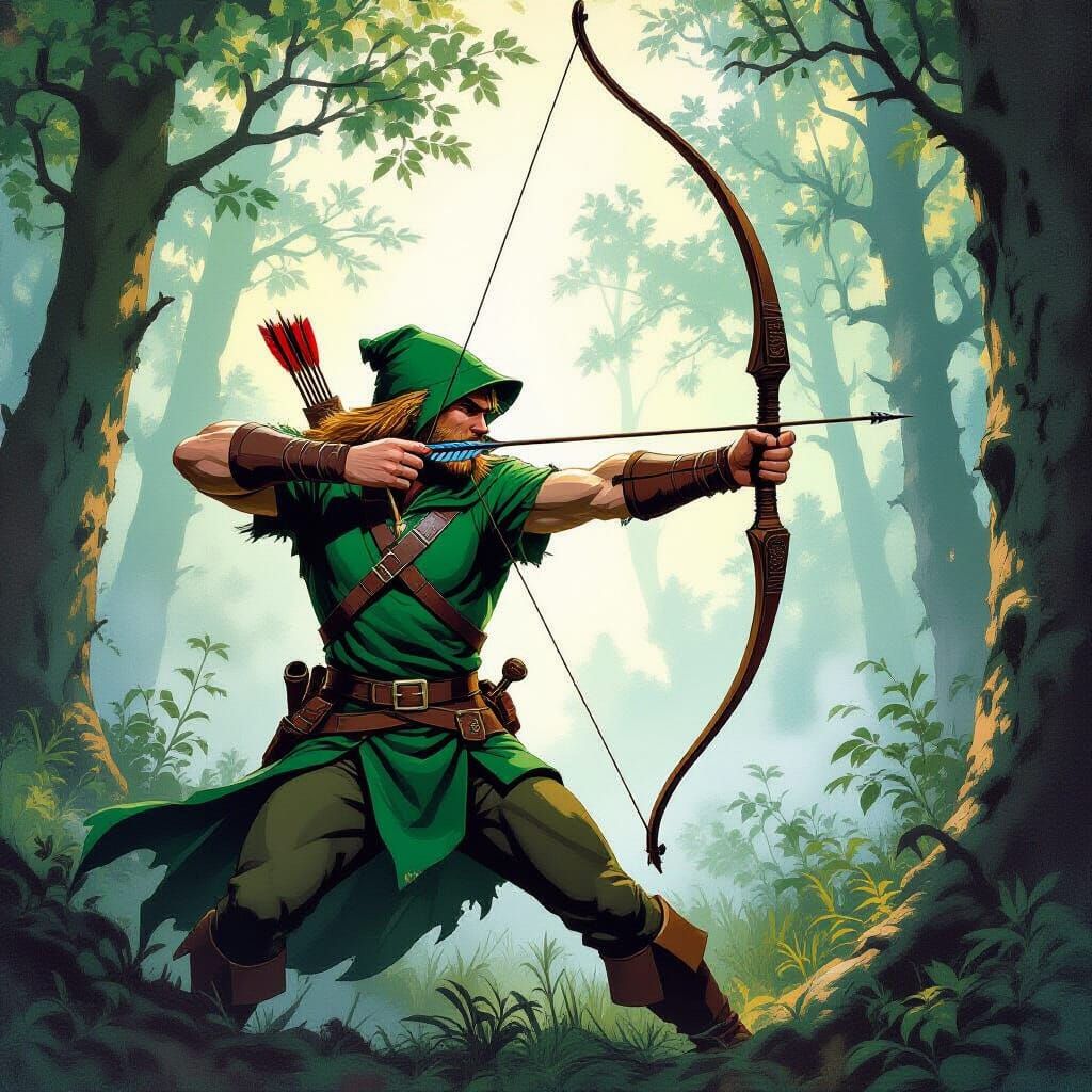 Robin Hood Shooting Arrow, Comic Book Style