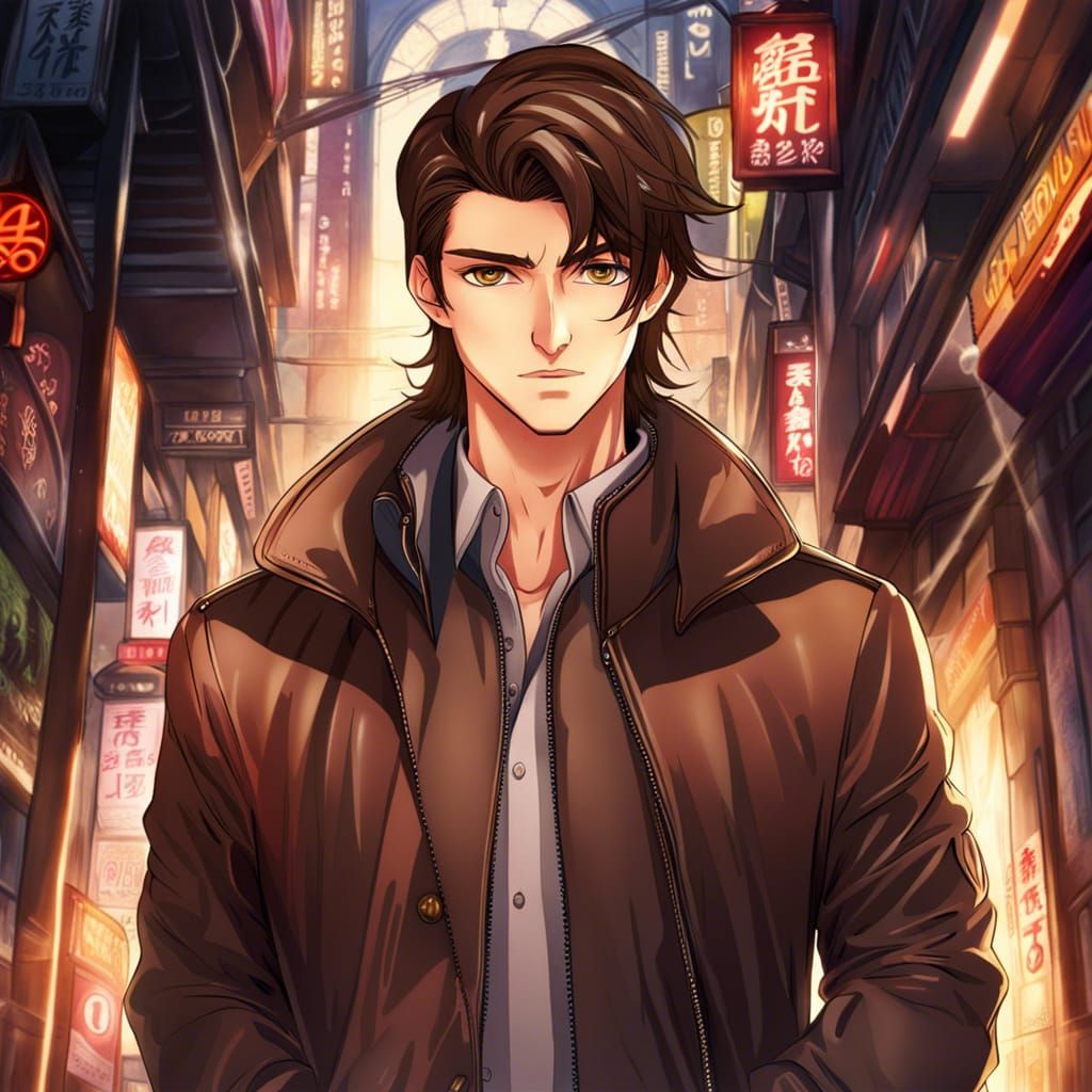 Anime Man with Brown Hair and Dark Eyes