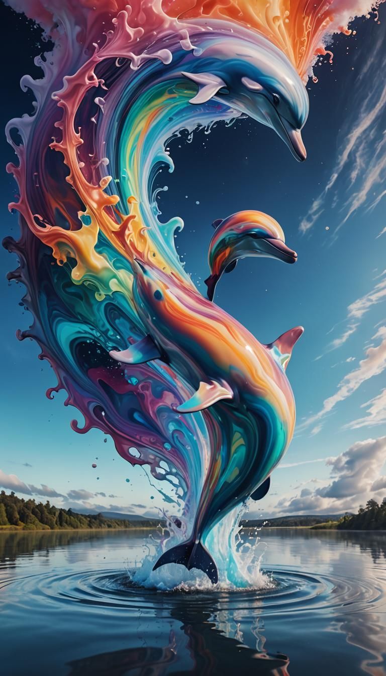 a lake of colorful non-newtonian fluids, vibrations causing ...