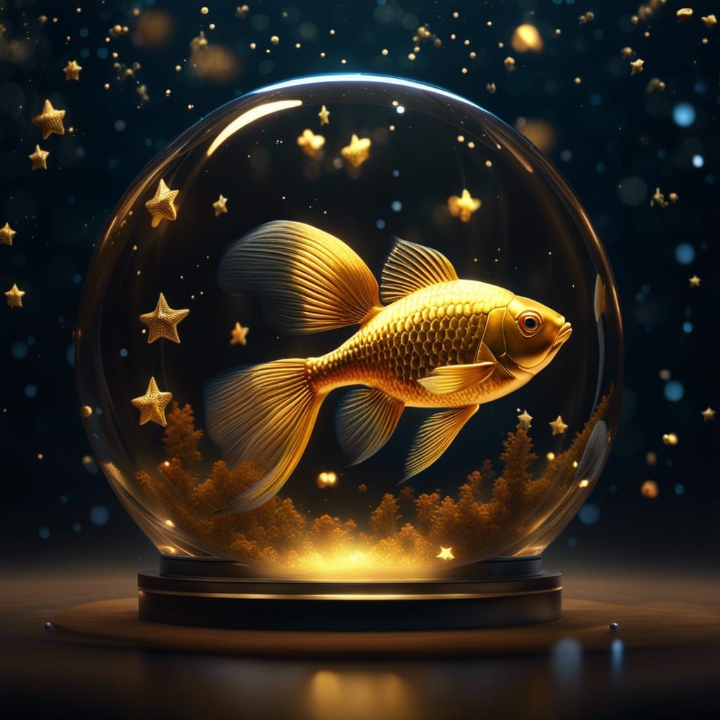 Golden Fish Swims Among the Stars: 4K Render