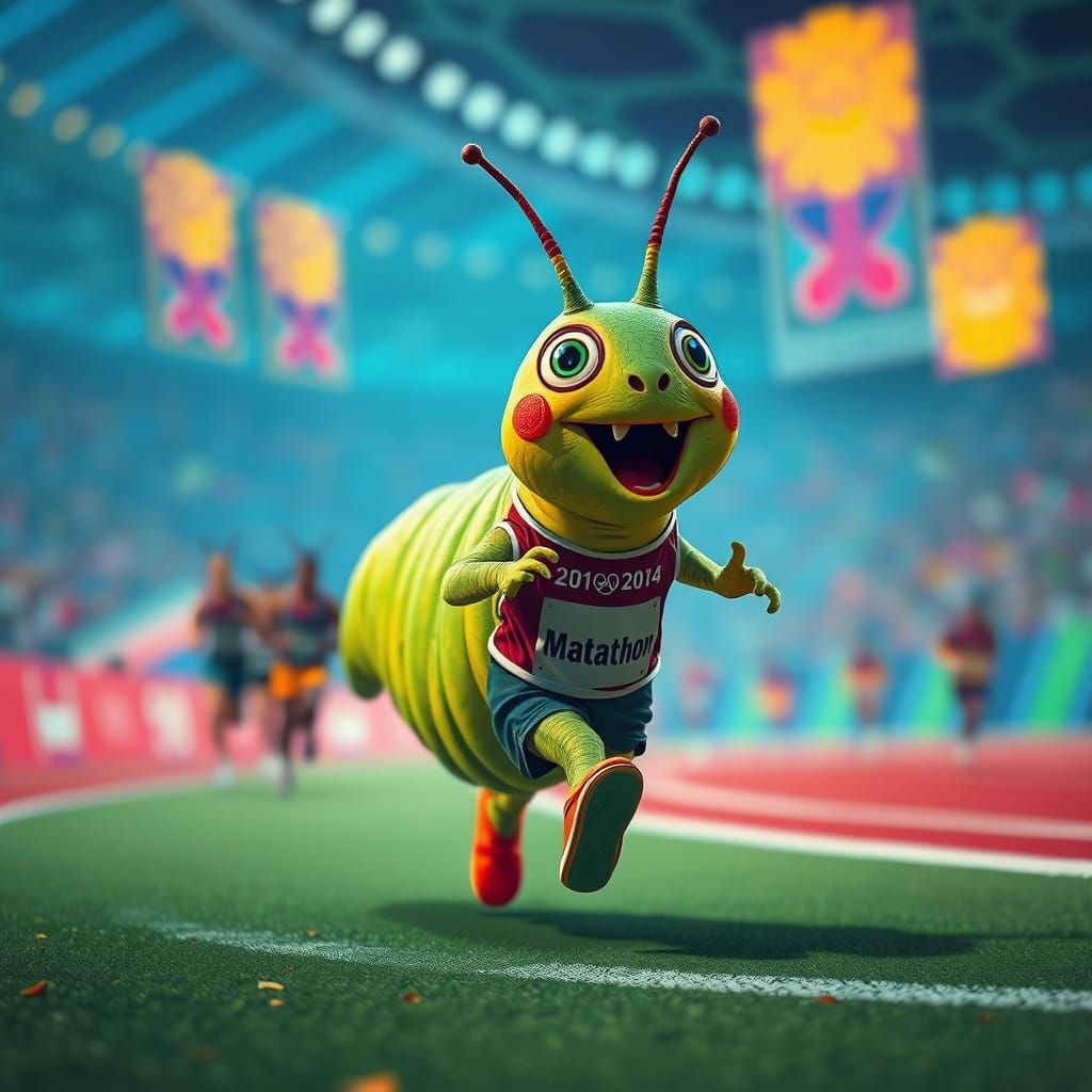 Caterpillar Athlete in Olympic Marathon, Fantasy Concept Art