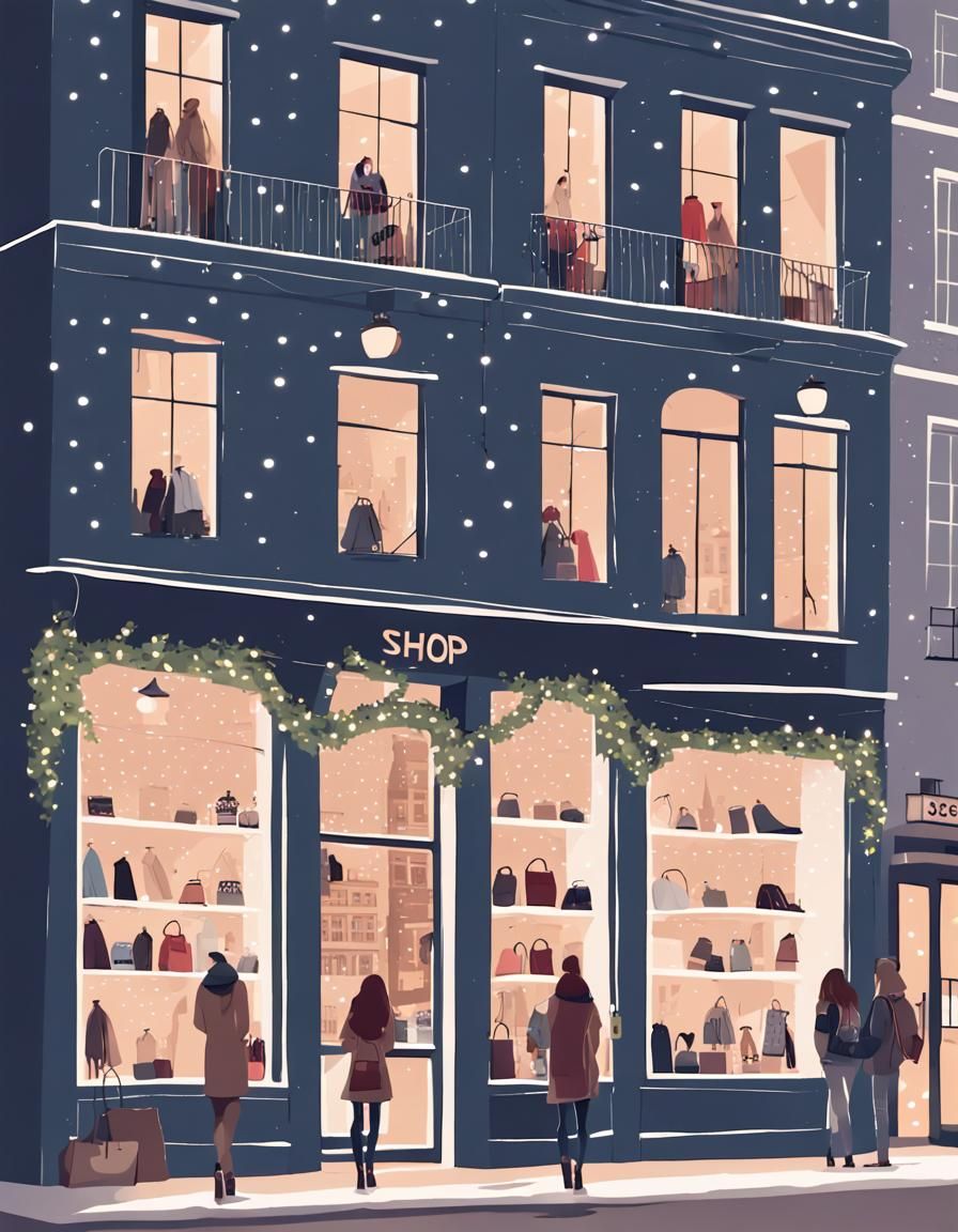 Charming Street Scene with Shops and Fairy Lights