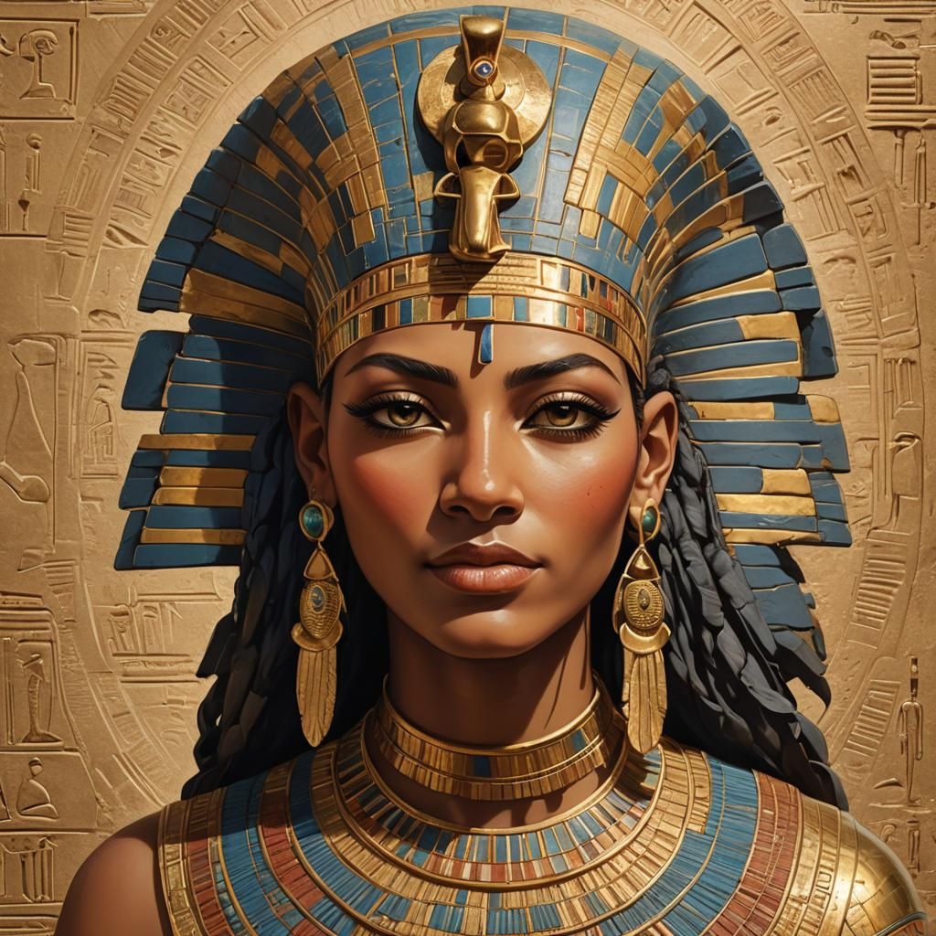Egyptian Queen Satiah in Traditional Portrait Art