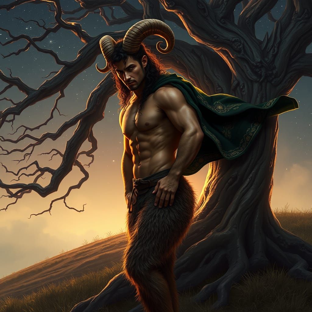 Mystical Faun in Starry Forest: Fantasy Concept Art