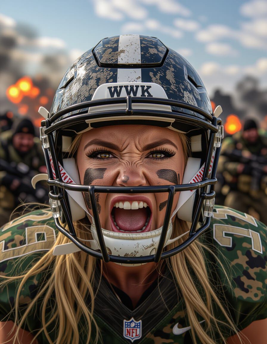 Gritty Mercenary War Cry in Warzone Photo