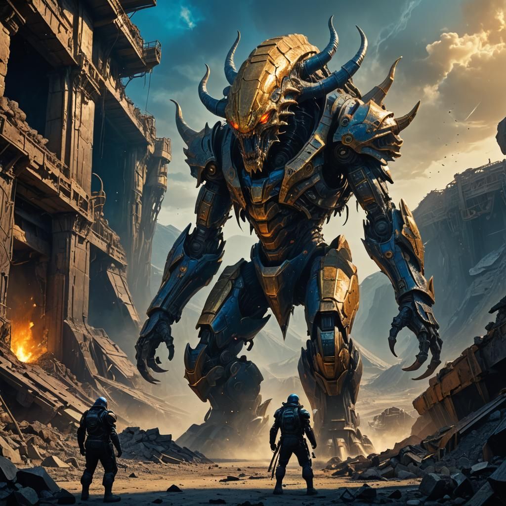 Armored Alien Leviathan at Destroyed Gold Mine