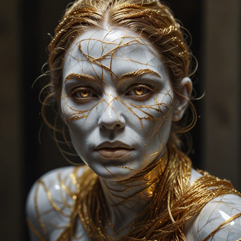 Hyper-Realistic Marble and Gold Yarn Sculpture
