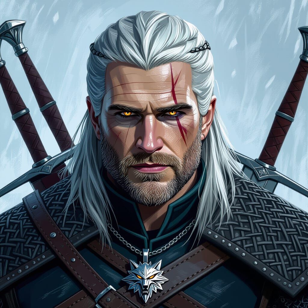 Liam Hemsworth as Geralt in Dark Fantasy Style