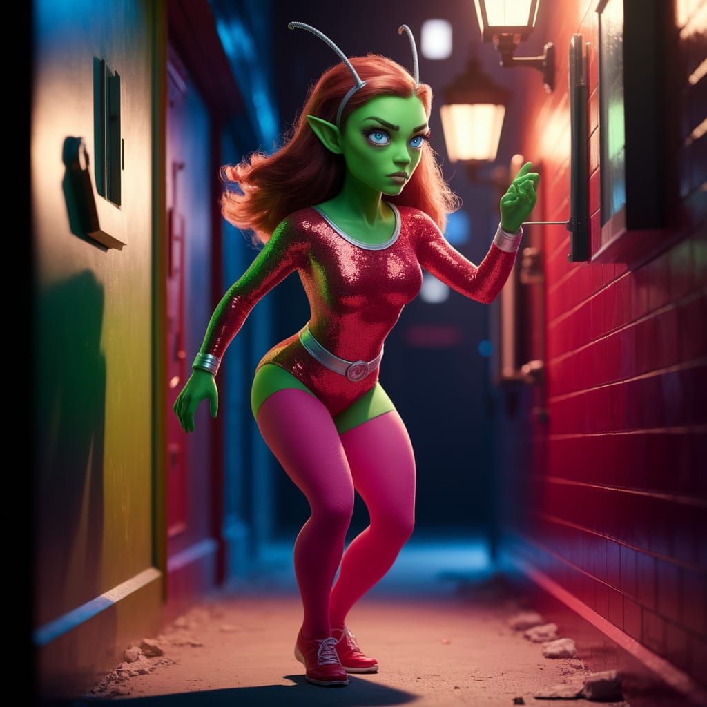 Superhero Alien in Alleyway, Dramatic Lighting