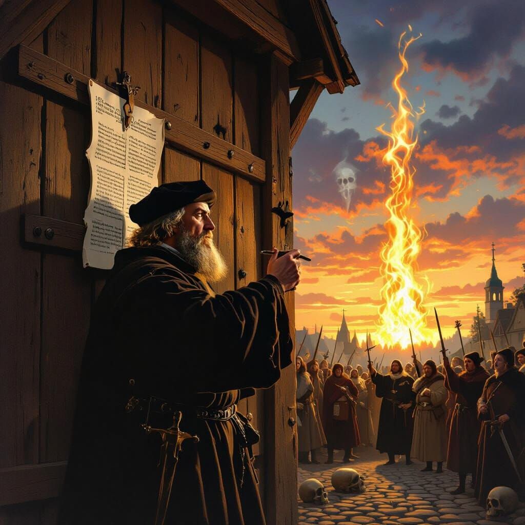 Luther's Theses: Divine Illumination in Sacred Fresco Style