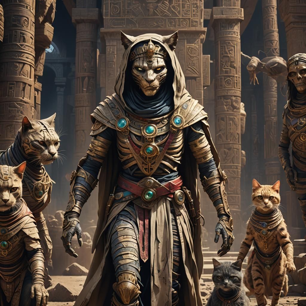 Cat Mummy: Detailed Matte Painting in Fantasy Style