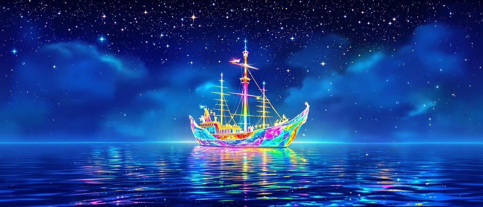 Abstract Crystal Ship Floating in Deep Space