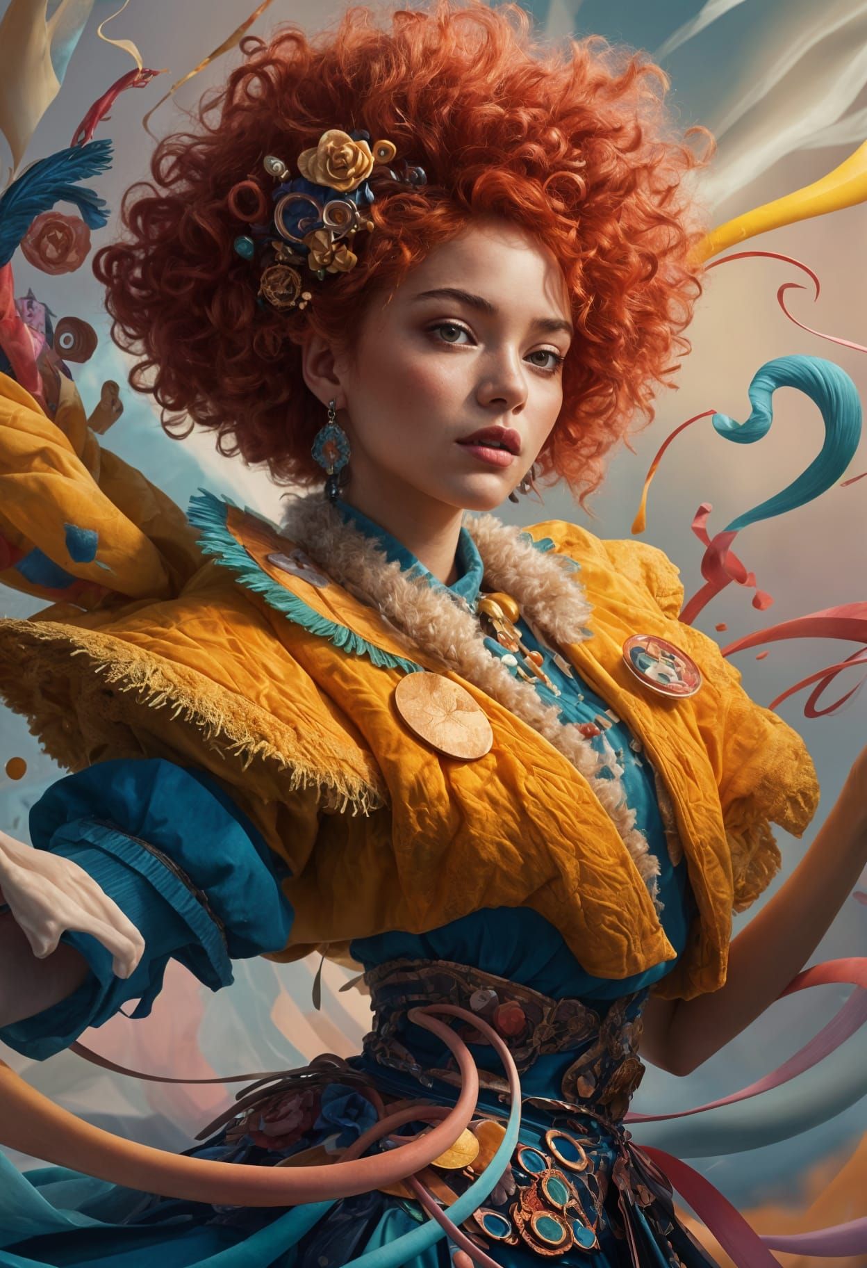 A captivating portrait of a young woman with vibrant, curly ...