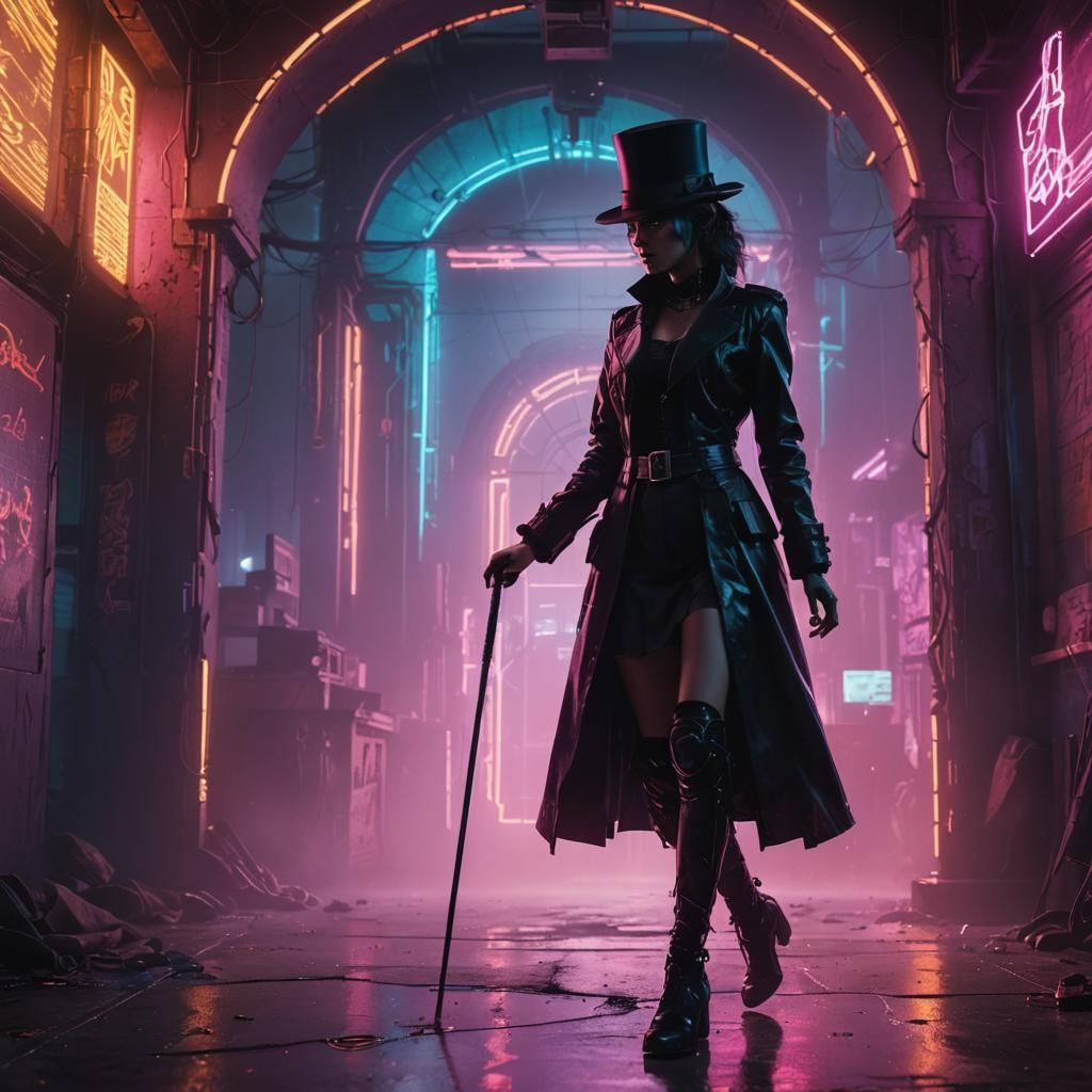 Cyberpunk Silhouette in a Workshop