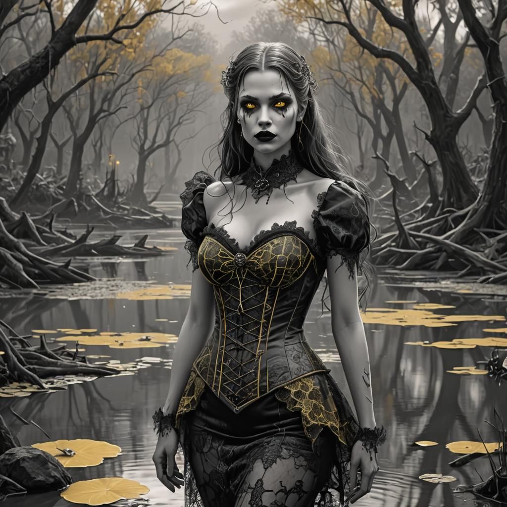 Vampire in Bayou: Grayscale Pencil Sketch