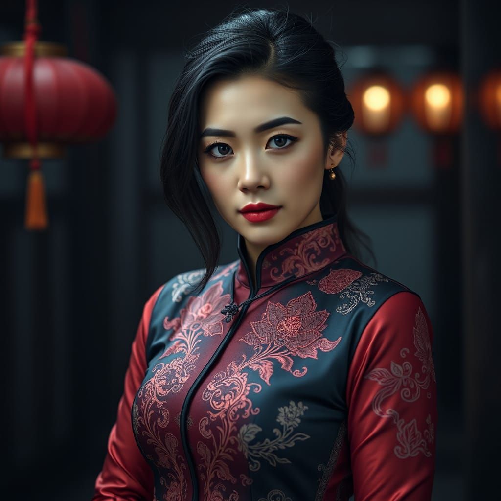 Sensual Southeast Asian Woman in Modern Cheongsam