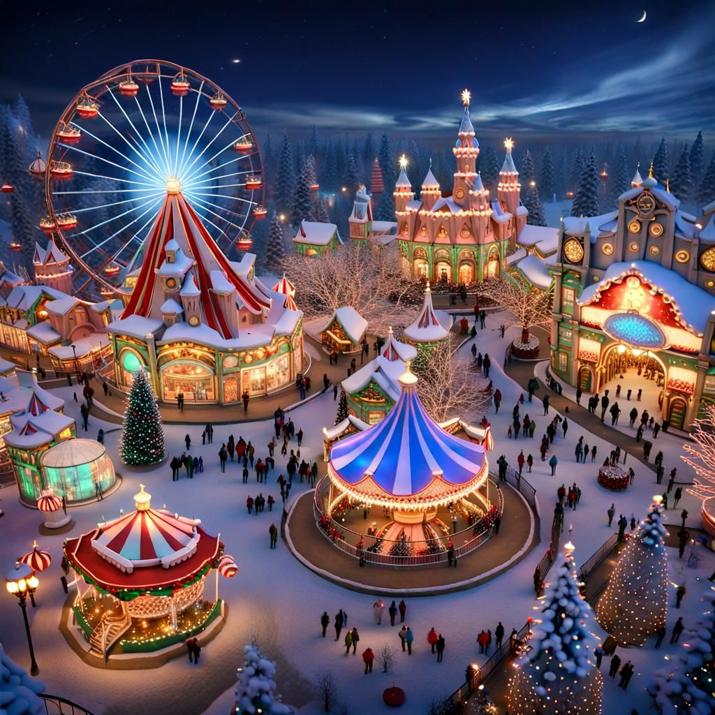 Fantasy Christmas Amusement Park in 3D