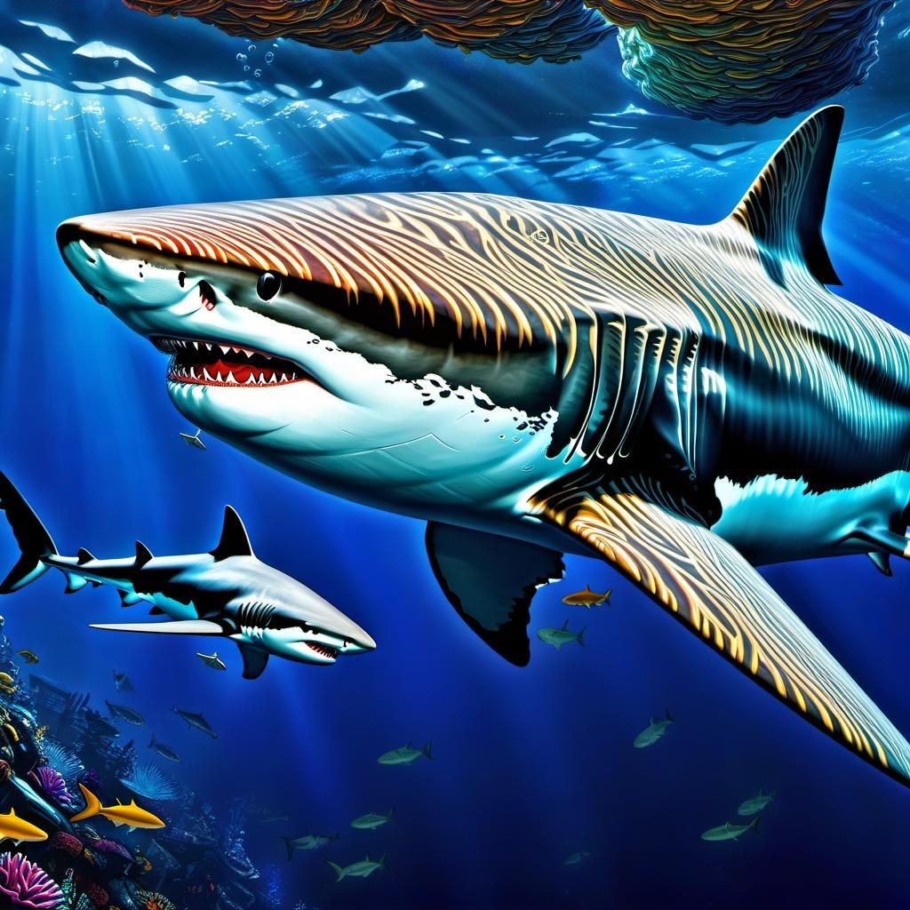 Artistic Shark Week Close Encounter in Mixed Media