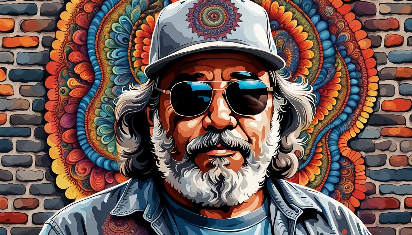 Jerry Garcia Portrait with Psychedelic Mural, Pop Art