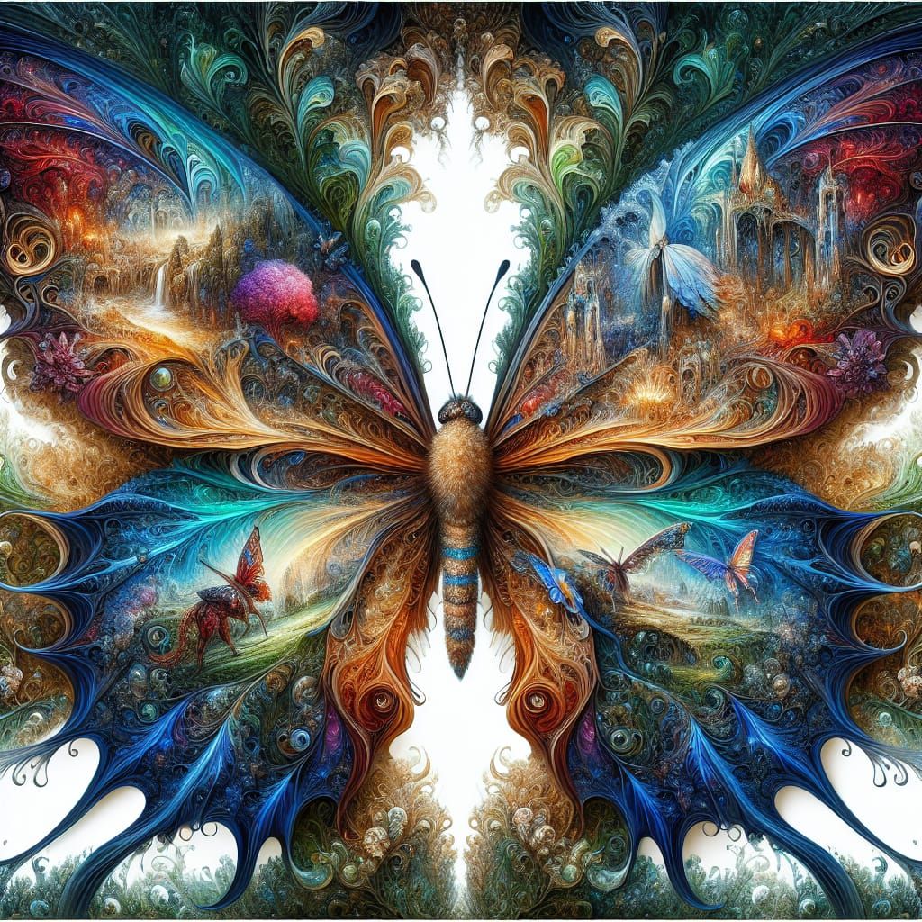 Butterfly Wings Displaying Intricate Fantasy Scenes