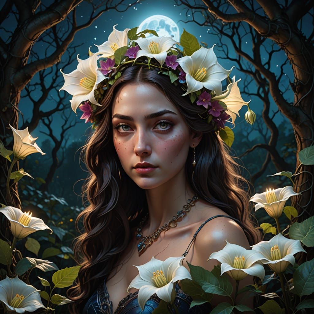 Dreamlike Forest under Blood Moon Glow