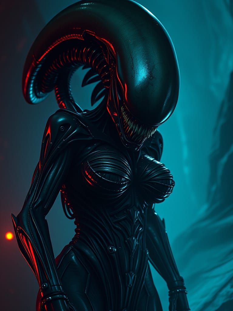 Menacing Xenomorph Queen in Giger's Biomechanical Style
