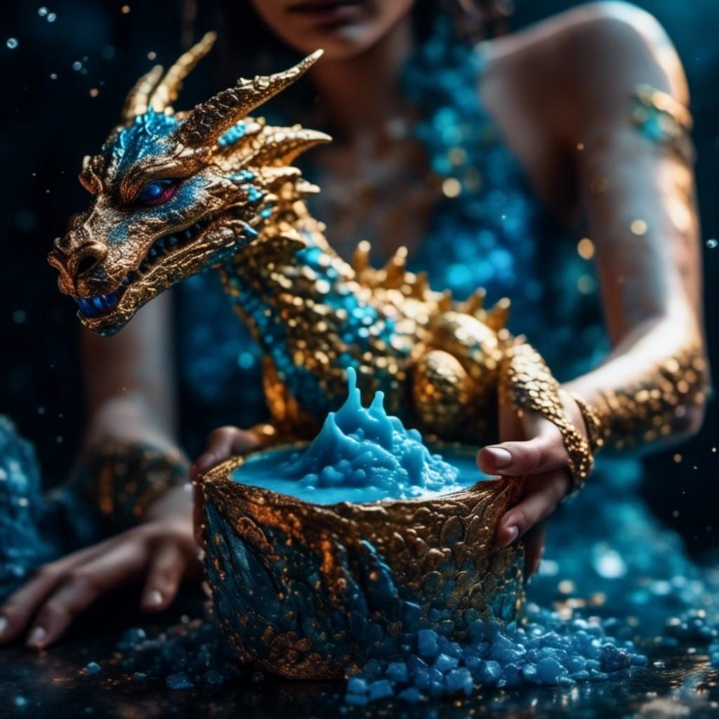 Woman and Dragon Statue in Mythological Fantasy
