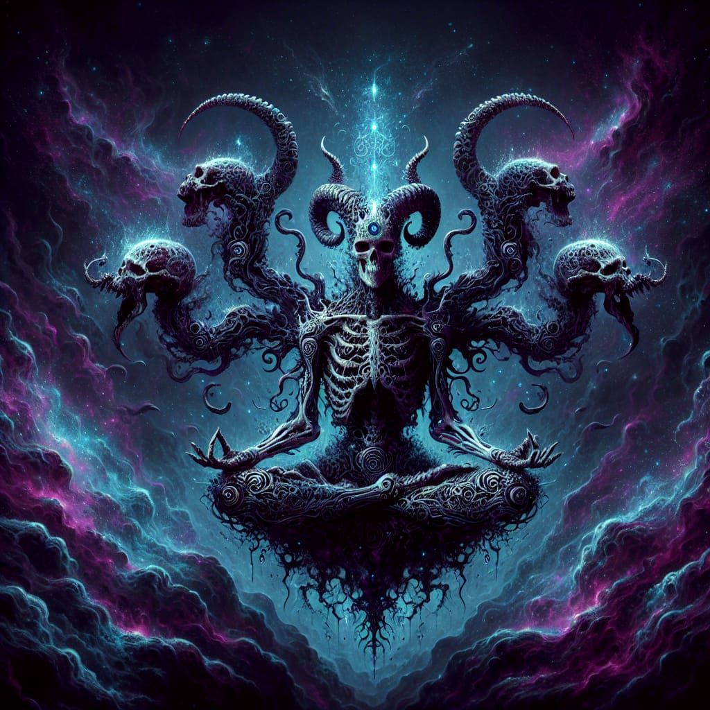 Dark Fantasy Demoness in Cosmic Chaos, Biomechanical Style