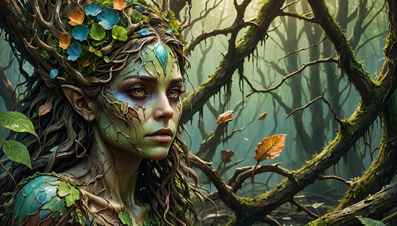 Haunting Dryad Shell in Decaying Swamp