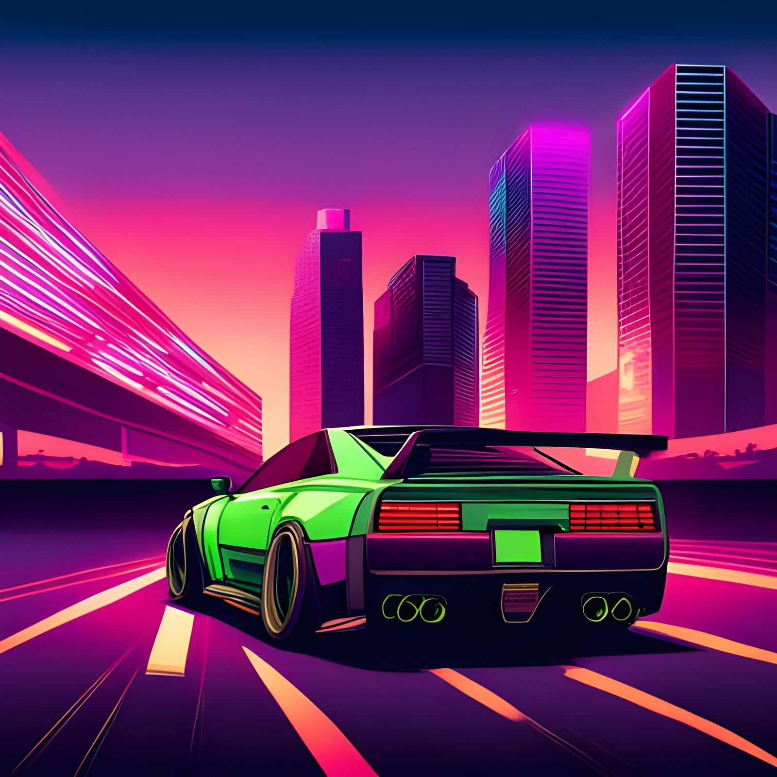 Cyberpunk JDM Cars Racing in Neon City