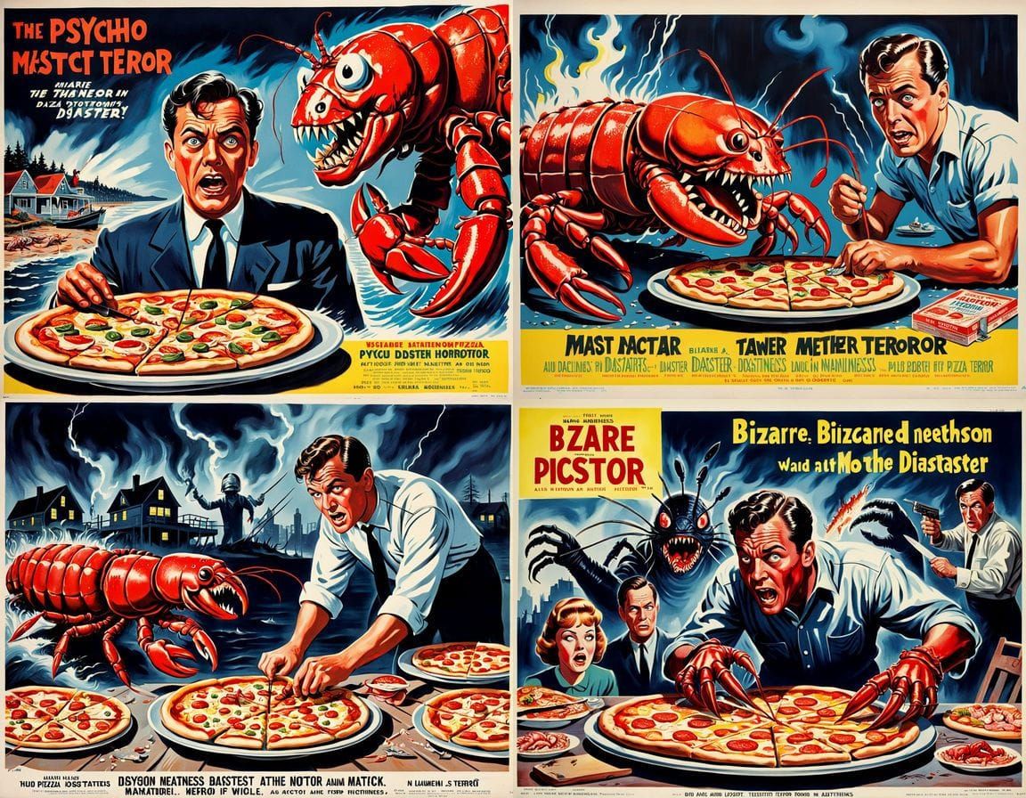 Bizarre Lobster Attack Movie Poster in 1950s Style