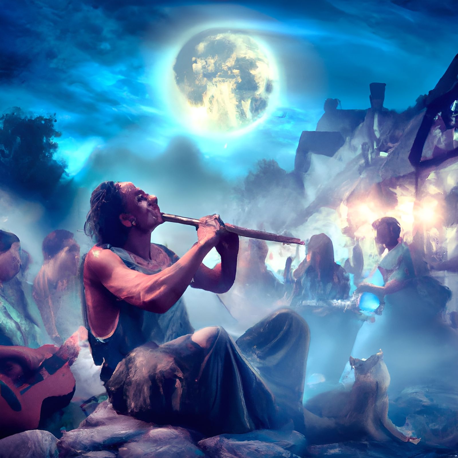 Medieval Bard Plays Flute for Angry Village