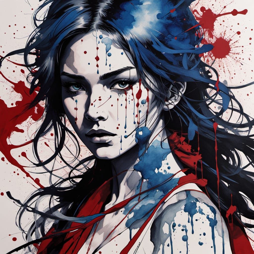 Fierce Karate Woman in Ink Splatter Style