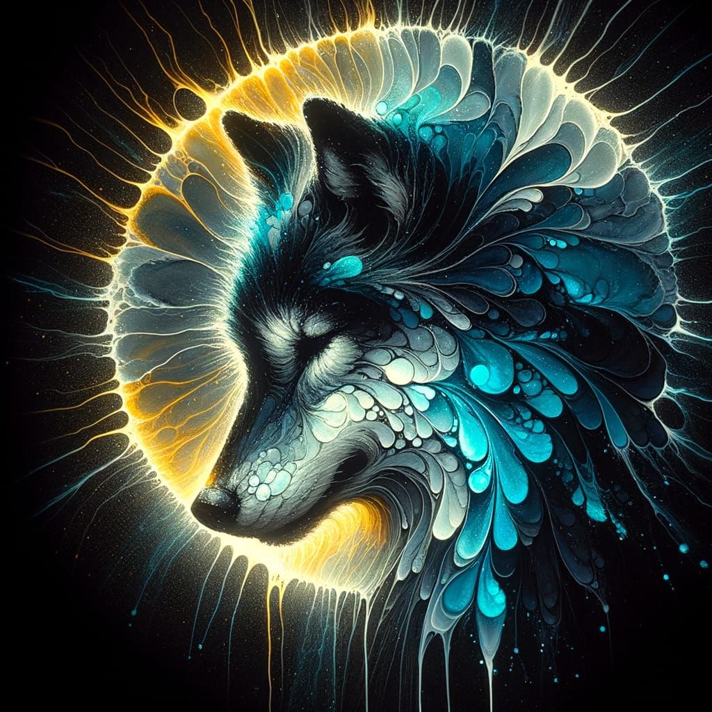 Luminous Wolf's Head in Alcohol Ink