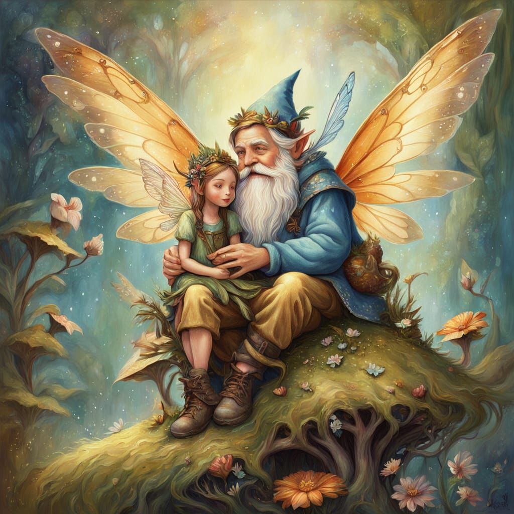 Fairy and Gnome in Whimsical Oil Painting
