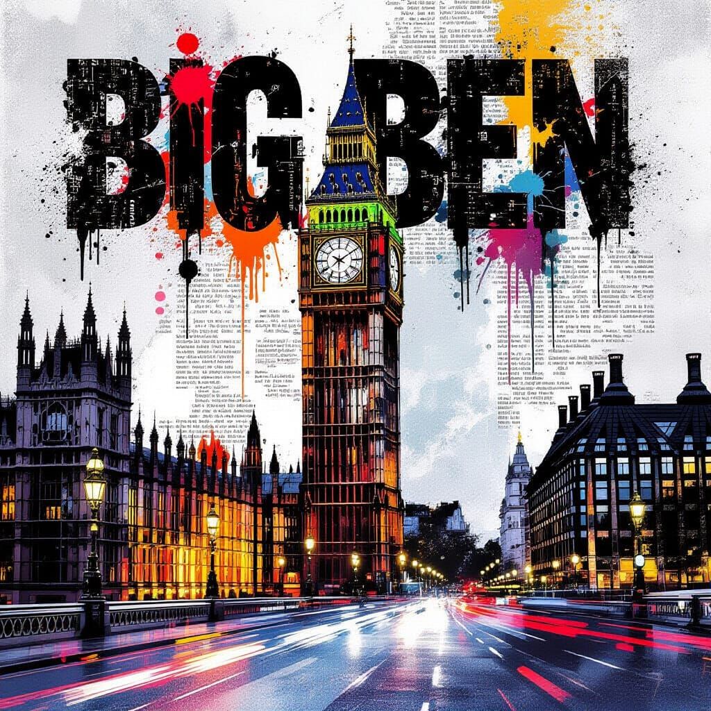Abstract Big Ben Tower in Impasto Art Style