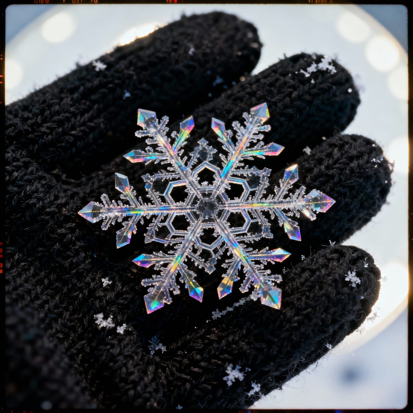 Macro Photo of Snowflake on Mitten