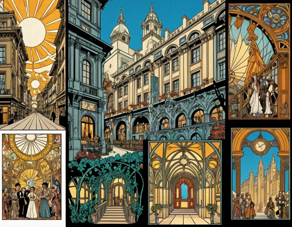 Art Nouveau Comic Book Page: Mnemnosyne Terrace