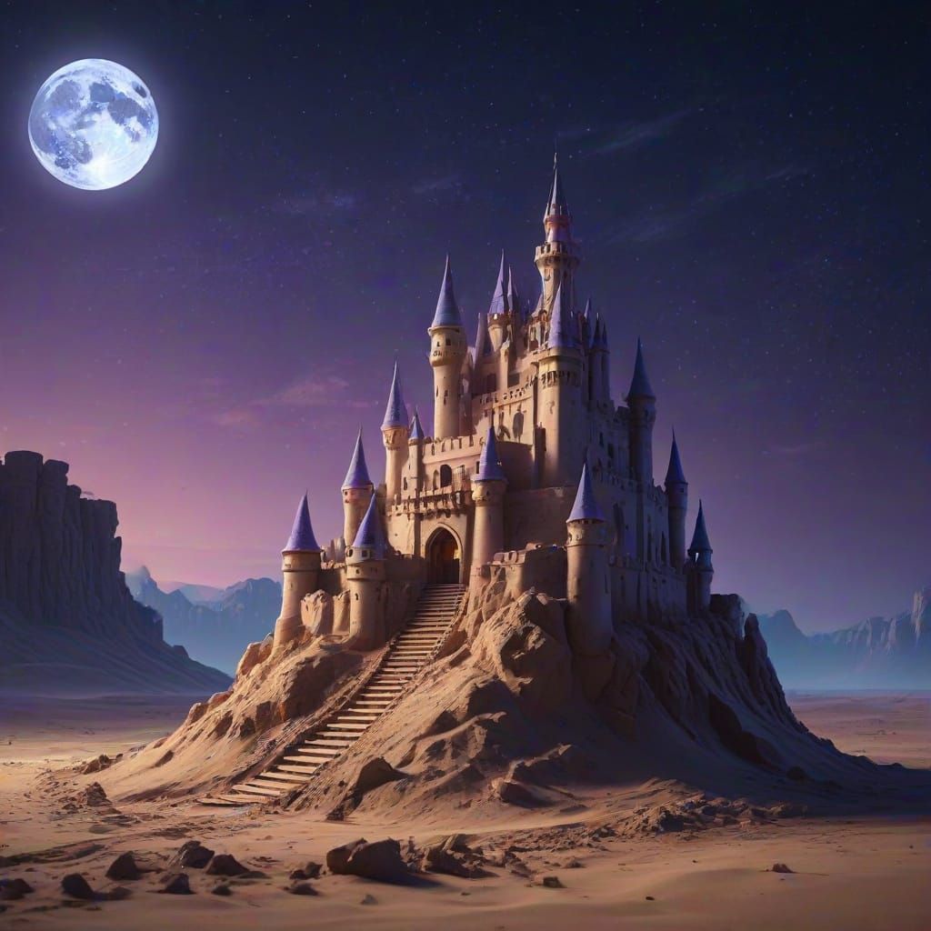 Desert Sandcastle at Night in a Fantasy Style