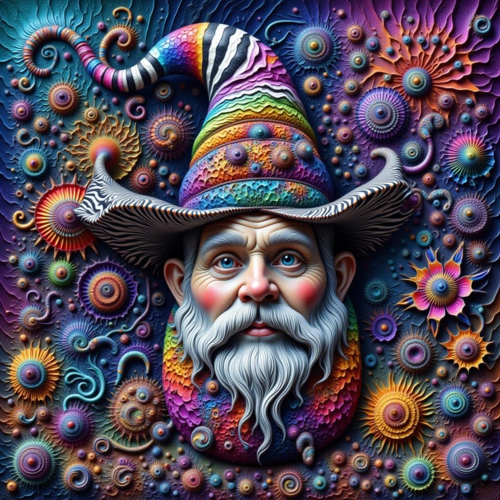 Whimsical Gnome with Fractal Toadstool Hat