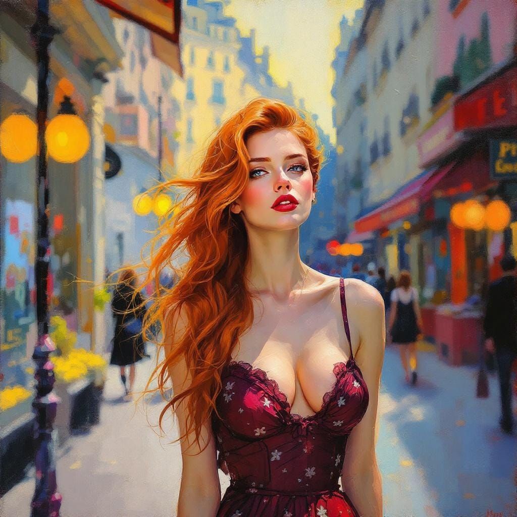 Redhead in Paris: An Encrustique Style Figure Study