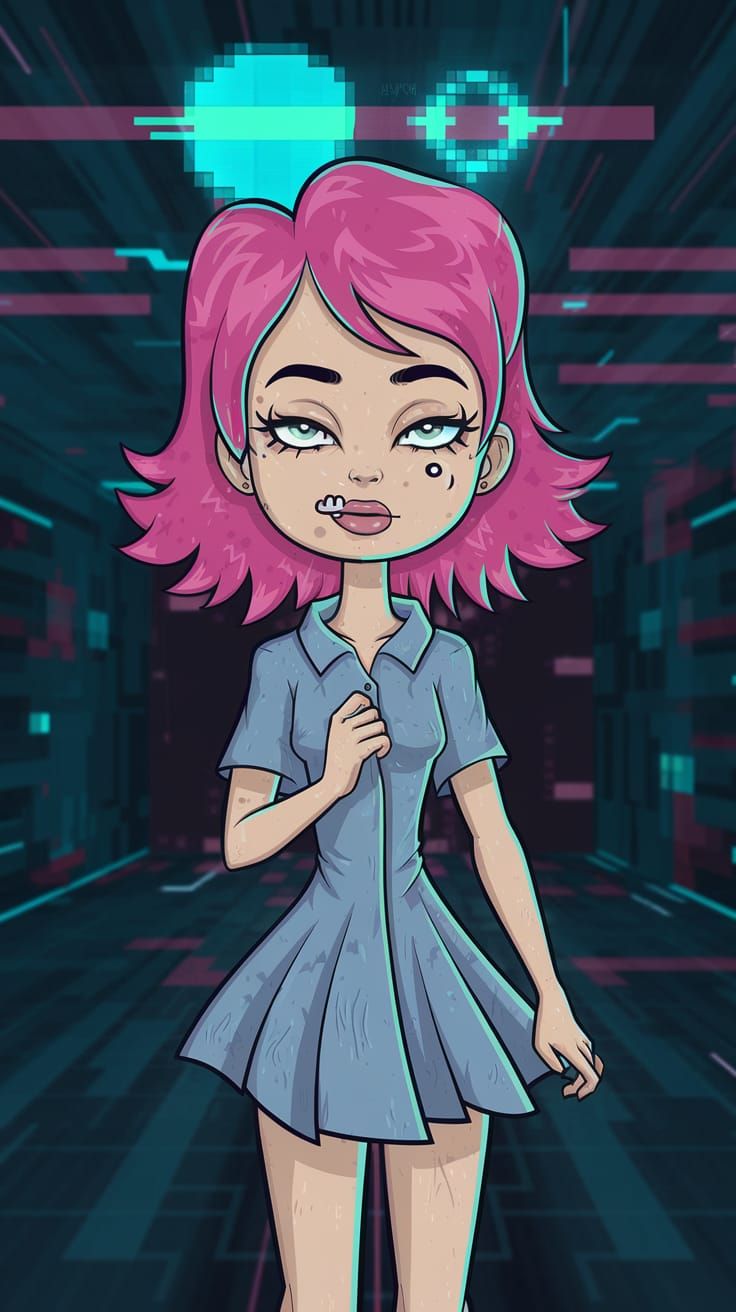 Glitchcore Tech Support Goddess in a Surreal World