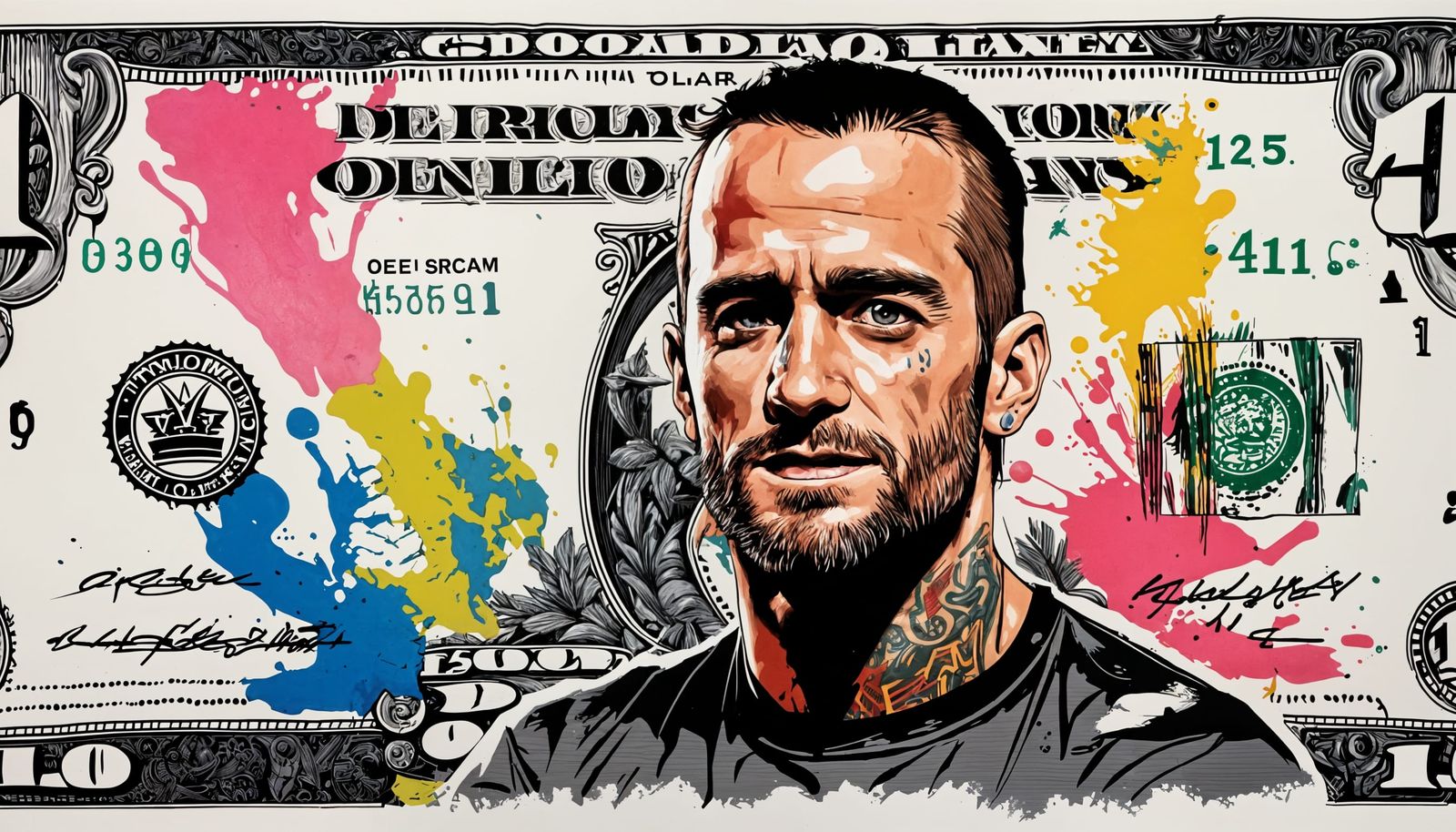CM Punk in Graffiti Art on $1 Bill