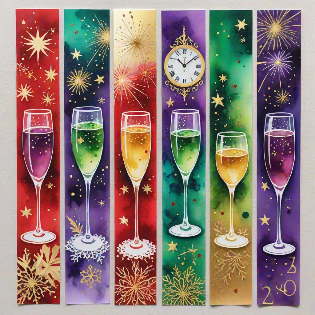 Vibrant New Year's Bookmarks as Mixed Media Art