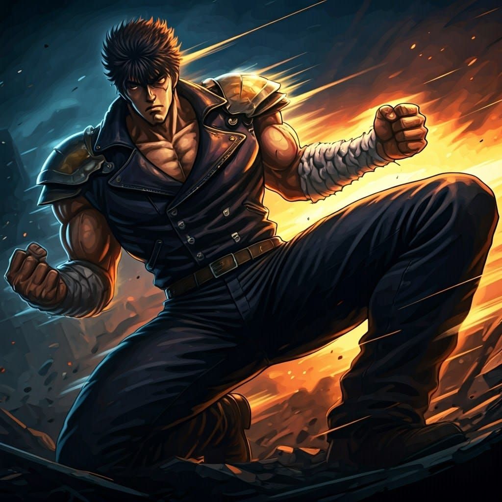 Epic Anime Battle in Ruined Cityscape, Inspired by Studio Tr...