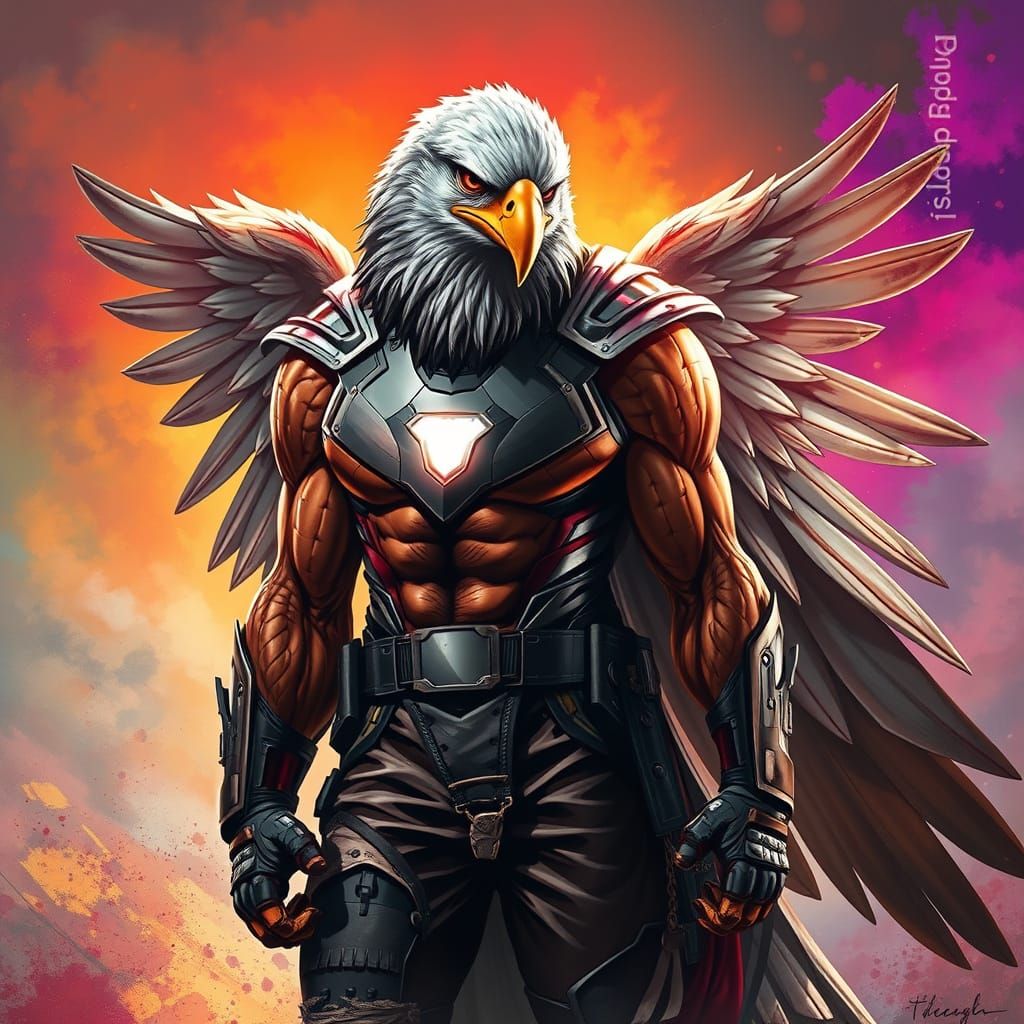 Eagle Superhero in Iron-man Inspired Suit with Flowing Cape