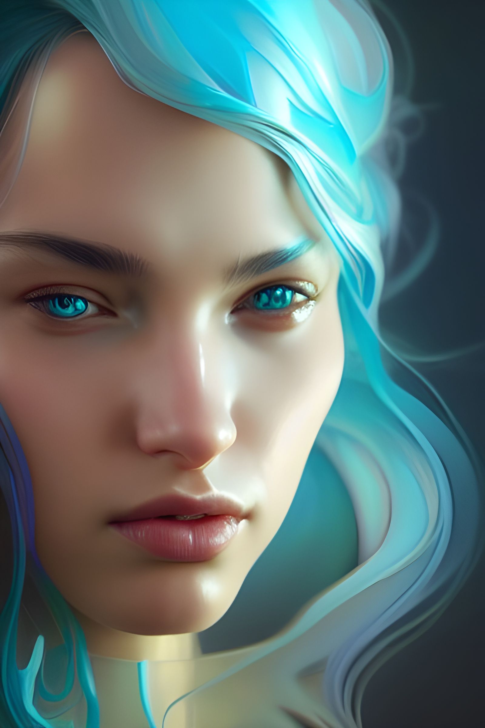 Aquamarine Gemstone Portrait in Hyperrealistic Style