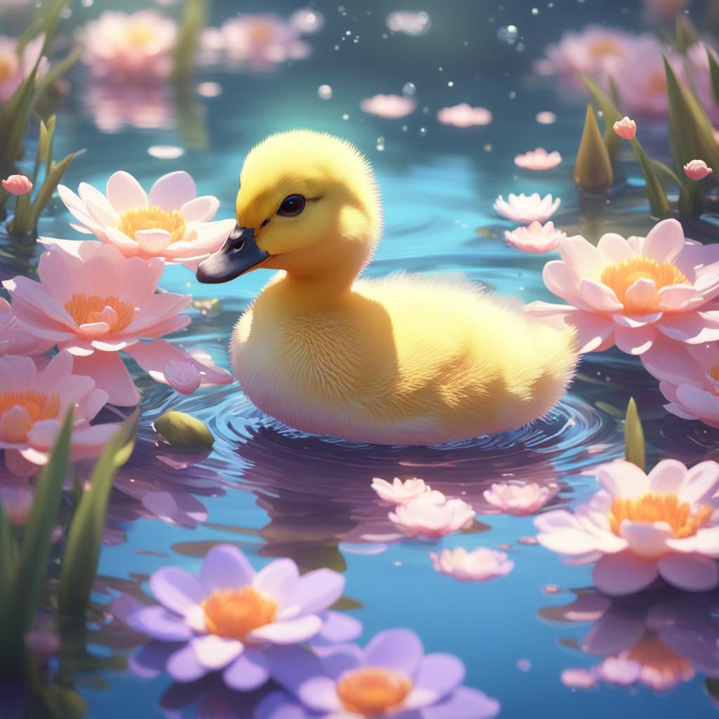 Duckling in Flower Pond: Anime 3D Concept Art